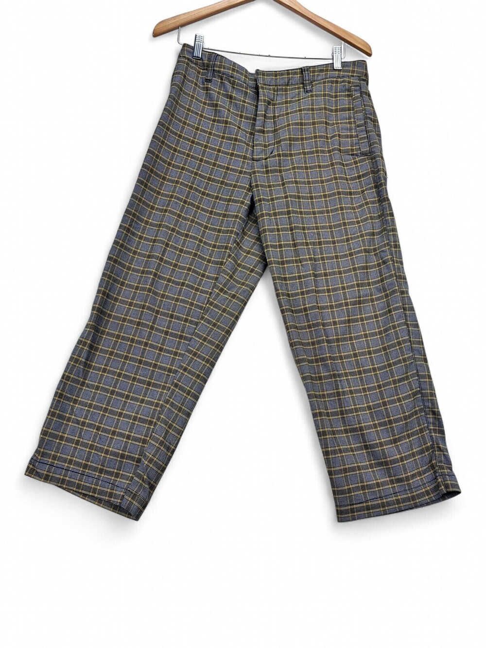 Urban Outfitters Plaid Cropped Capris Gray Mustard Drawstring Waist Pants